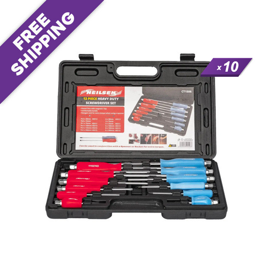 Neilsen CT1506 12 piece magnetic pound-thru screwdriver set with x10 bulk pack quantity badge