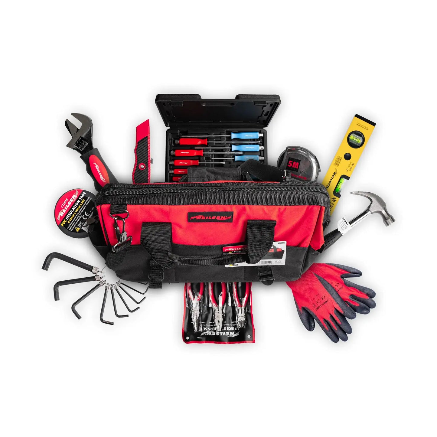 Ultimate 24pcs Home DIY & Tradesman Starter Tool Kit – 12pcs Magnetic Screwdrivers Set, 3pc Pliers Set, 20oz Claw Hammer, Tape Measure, Spirit Level Laser, Tool Bag & More