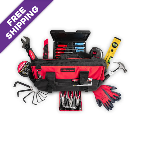 Ultimate 24pcs Home DIY & Tradesman Starter Tool Kit – 12pcs Magnetic Screwdrivers Set, 3pc Pliers Set, 20oz Claw Hammer, Tape Measure, Spirit Level Laser, Tool Bag & More