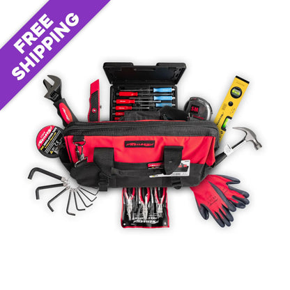 Ultimate 24pcs Home DIY & Tradesman Starter Tool Kit – 12pcs Magnetic Screwdrivers Set, 3pc Pliers Set, 20oz Claw Hammer, Tape Measure, Spirit Level Laser, Tool Bag & More