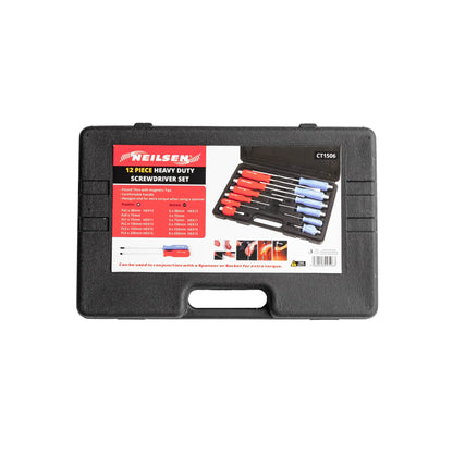 12 Piece Neilsen Magnetic Screwdriver Set – Heavy Duty Pozi & Slotted Go-Through Drivers with Hex Bolsters