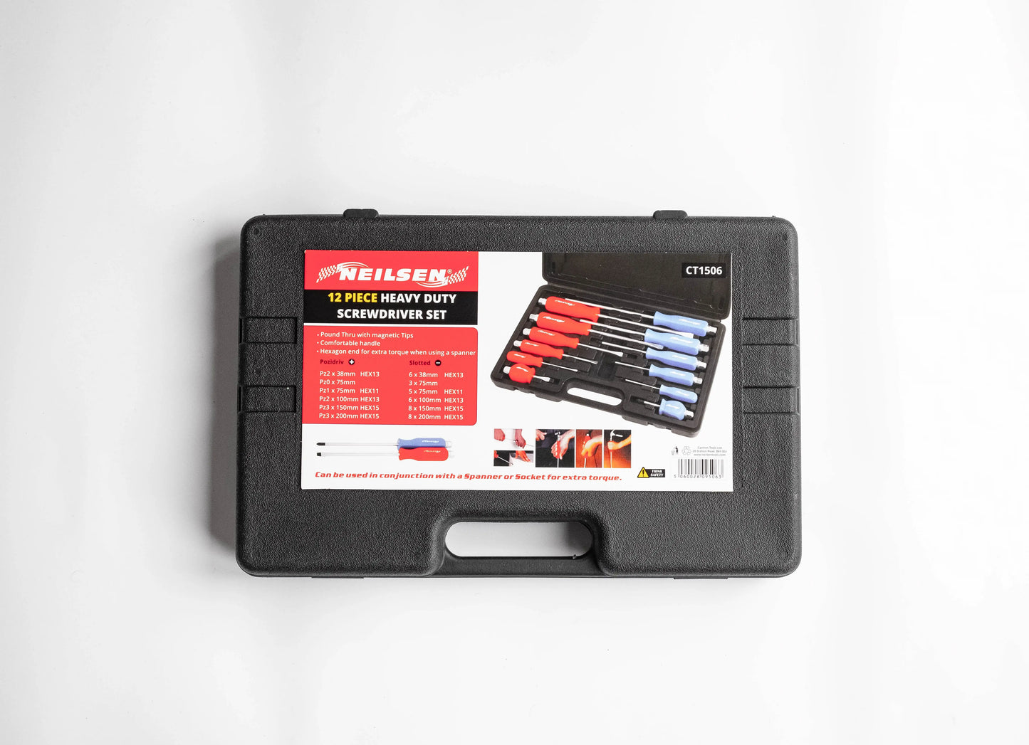 12 Piece Neilsen Magnetic Screwdriver Set – Heavy Duty Pozi & Slotted Go-Through Drivers with Hex Bolsters