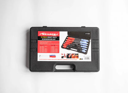 12 Piece Neilsen Magnetic Screwdriver Set – Heavy Duty Pozi & Slotted Go-Through Drivers with Hex Bolsters