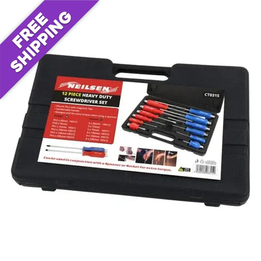Neilsen 12pcs Magnetic Screwdriver Set – Heavy Duty Phillips & Slotted Go-Through Drivers with Hex Tops