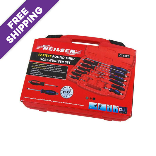 12pc Magnetic Pozi + Slotted Professional Screwdriver Set Hex Bolsters Rubber Grips -  Flat Phillips Pozi Slotted