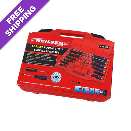12pc Magnetic Pozi + Slotted Professional Screwdriver Set Hex Bolsters Rubber Grips -  Flat Phillips Pozi Slotted