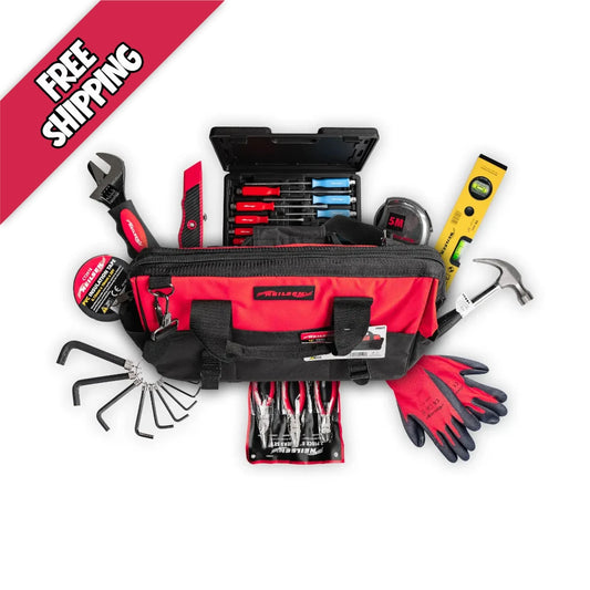 Ultimate 24pcs Home DIY & Tradesman Starter Tool Kit – 12pcs Magnetic Screwdrivers Set, 3pc Pliers Set, 20oz Claw Hammer, Tape Measure, Spirit Level Laser, Tool Bag & More