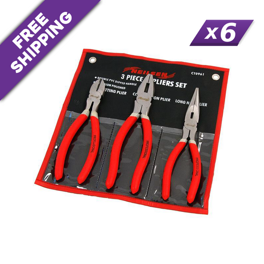 Trade pack of 6 Neilsen CT0961 3-piece 200mm pliers sets in roll-up PVC wallets with x6 quantity badge